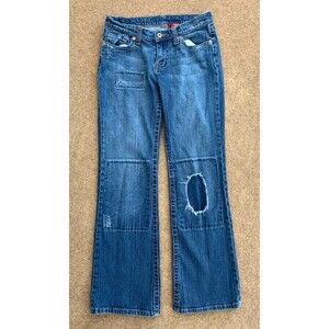 Bongo Distressed Bootcut Jeans Womens 9 Low Rise Patch Blue Y2K Boho Denim